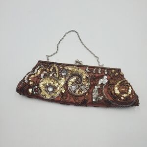 WOMEN'S apt.9 PURSE COPPER SATIN SPIRAL BEADED SEQUINS EVENING BAG PURSE